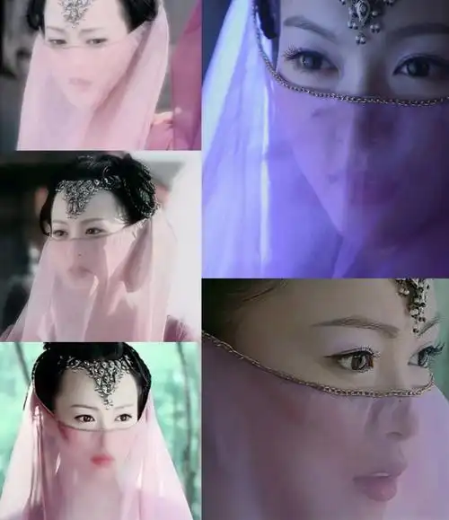 而面纱给人一种说不尽的飘逸和神秘之感当古装美人佩戴蓝紫色面纱,额
