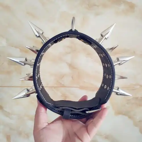 恶霸定制宠物脖套手工项圈牛皮霸气夸张大刺项圈