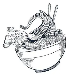 卡通素描写生的面条元素