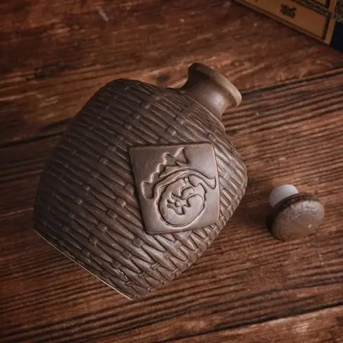 隆昌土陶小空酒瓶仿古竹编酒壶酒坛1斤3斤家用酒壶