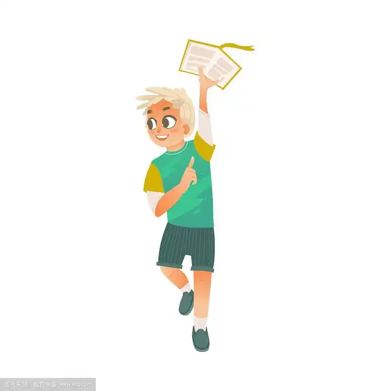 卡通男孩把打开的书举过头顶