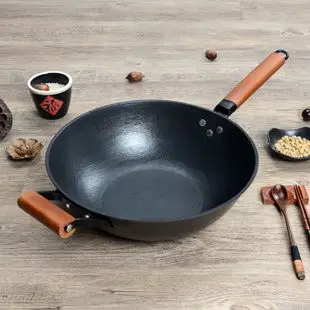 无涂层生铁炒锅老式手工加厚铁锅