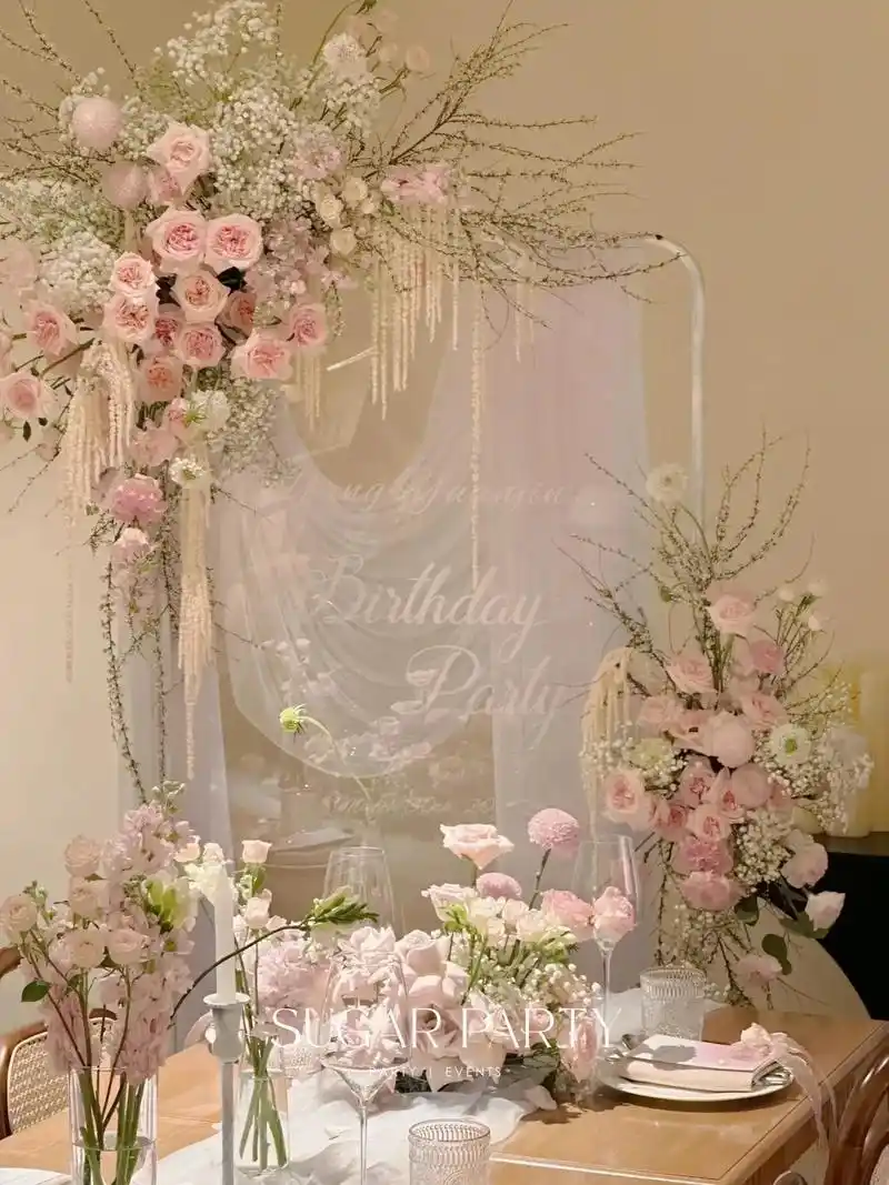 生日宴会布置96盛夏里的一抹粉94 祝天真永 - 抖音