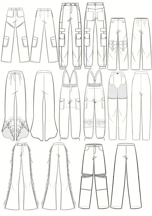 裤子款式图休闲工装裤长裤正反分享
