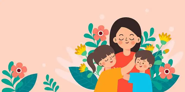 年轻妈妈和一双儿女矢量插画图片下载