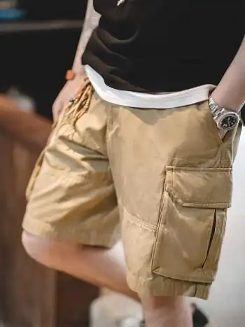 美式复古纯色m65短裤直筒透气大口袋阿美咔叽五分裤男潮夏季 卡其色