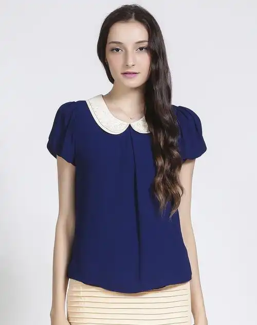 深蓝色斯文气质短袖上衣