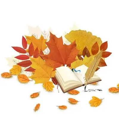 落叶书本阅读秋天元素金黄秋天唯美png素材