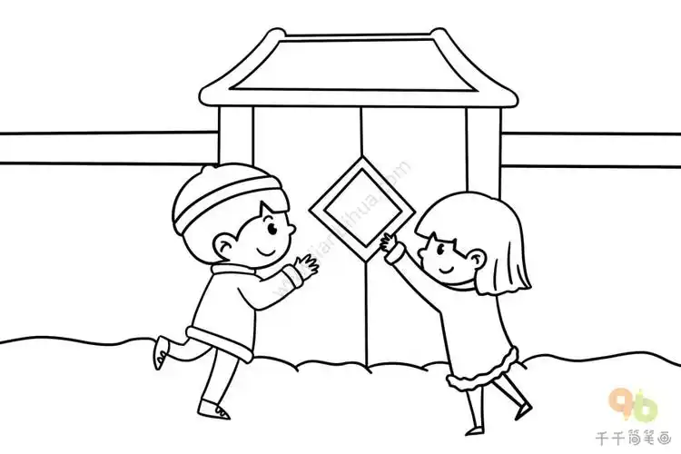 过年贴春联简笔画_春节简笔画