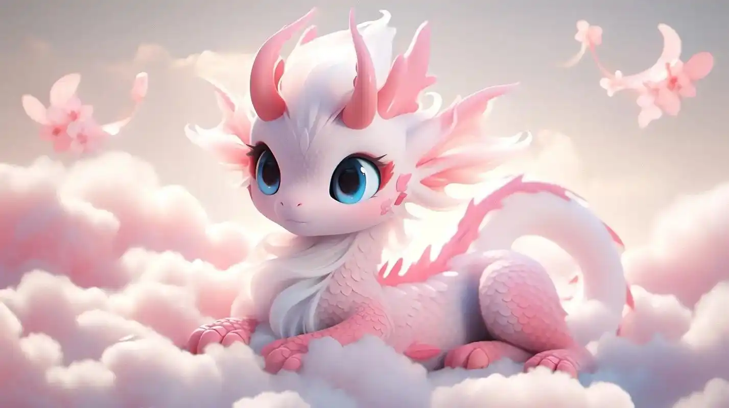 粉红可爱萌小龙.#midjourney #aigc #手机墙 - 抖音