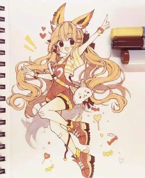 二次元q版动漫少女合集~(新手肝)【马克笔插画】敲可爱动漫卡通二次元