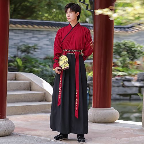 尤克达蒂龙年汉服男古装全套酒红色古风仙气武侠风龙纹套装日常男女