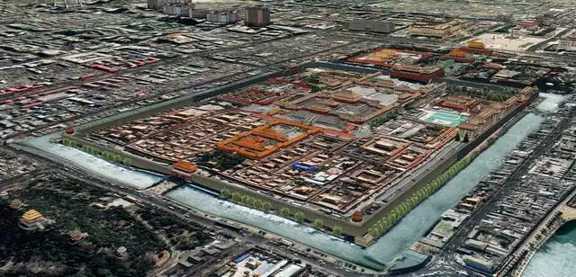 北京故宫全景3d鸟瞰,从南向北.