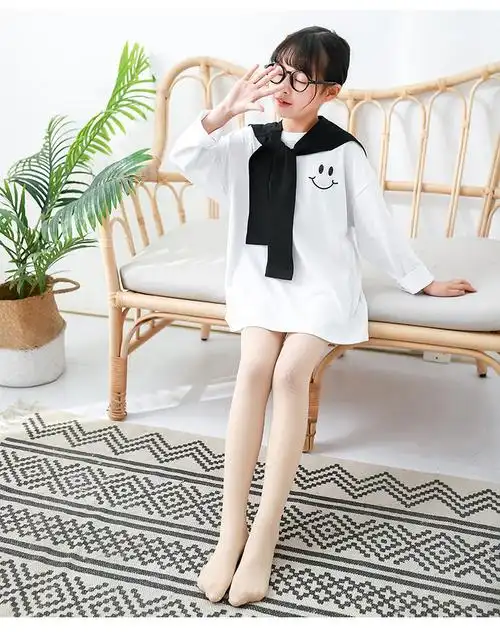 约龙女童舞蹈袜儿童裤袜连体9-12岁中大童小女孩打底袜小孩白色打底裤