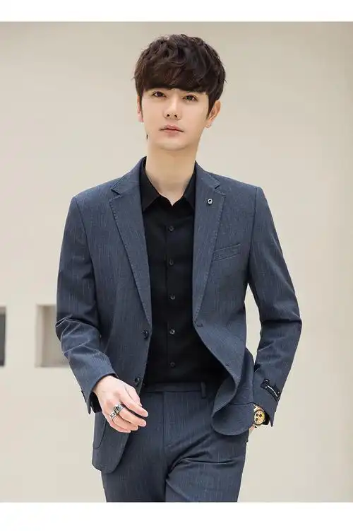 si/高端轻奢进口品质男士高端条纹西服套装男韩版潮流修身休闲小西装