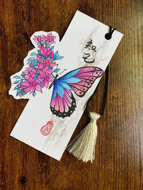 彩铅手绘蝴蝶03自制书签