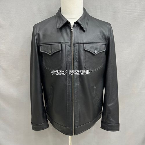 新款100%头层牛皮春秋翻领休闲时尚个性刘德华明星同款皮衣皮夹克【5