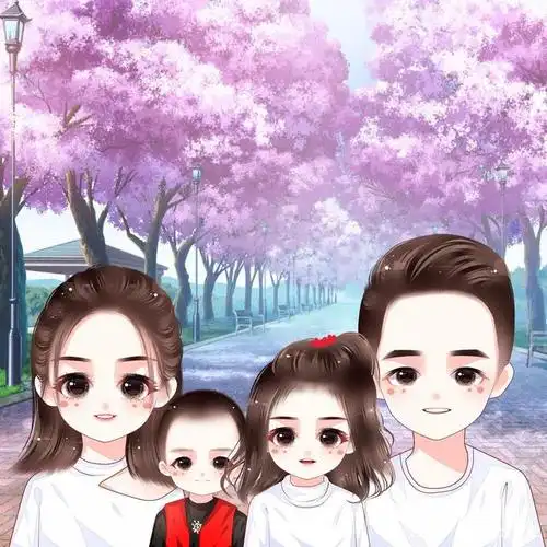 微信头像,一家四口全家福头像,用手绘记录幸福