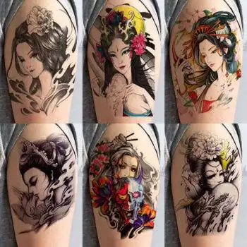 半臂纹身贴防水男刺青仿真花臂图腾火焰龙手臂狼头老虎老鹰贴 z25 26