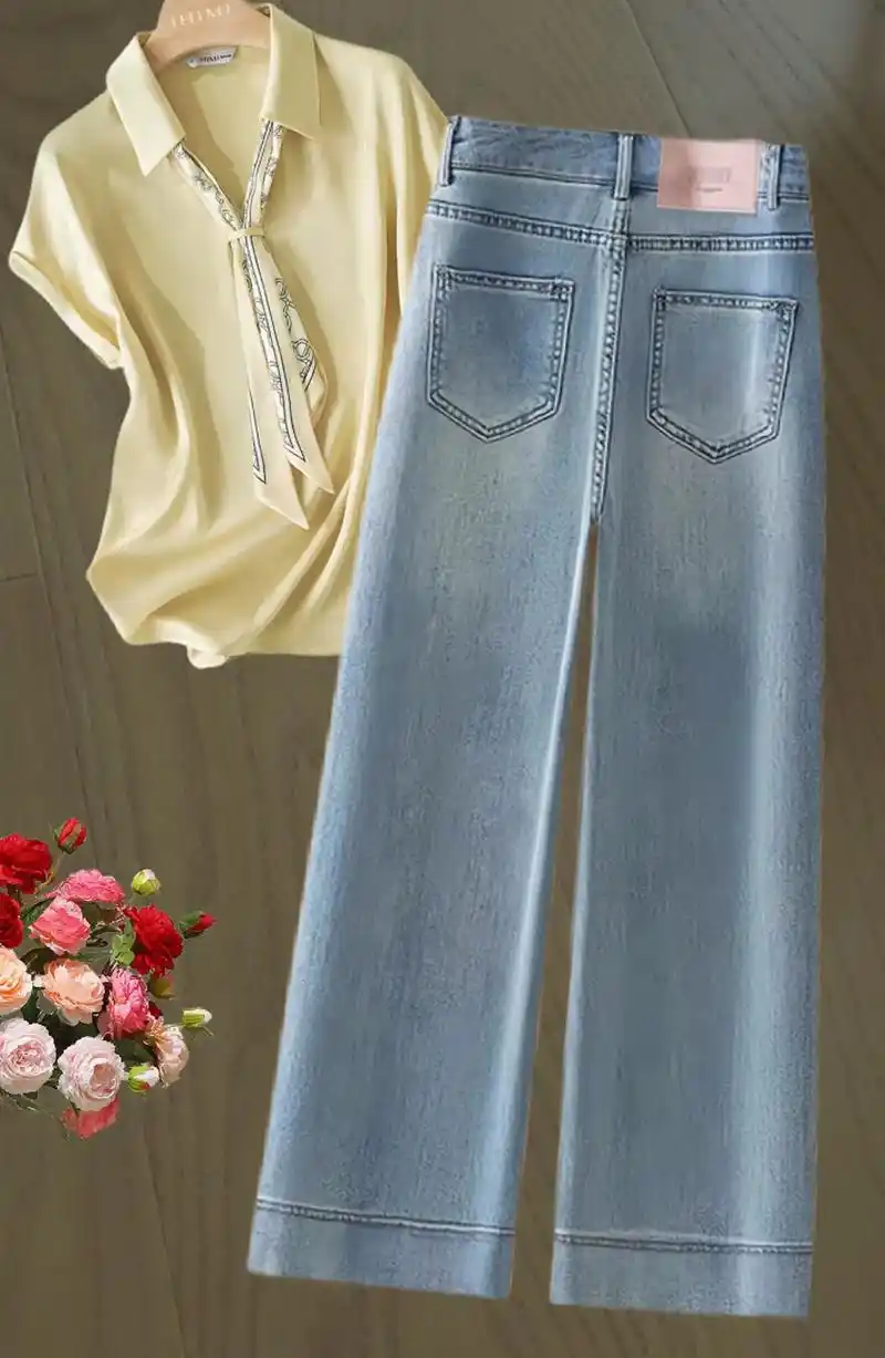 冰丝牛仔裤女薄款夏季2025新款小个子高腰直筒九分宽松显瘦阔