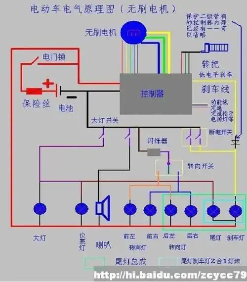 48v电动车真实接线路图 电池盒上红线接第一块电池正极