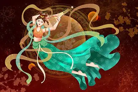 敦煌壁画佛教手姿唯美古风敦煌飞天仙女反弹琵琶国潮岩彩插画插画