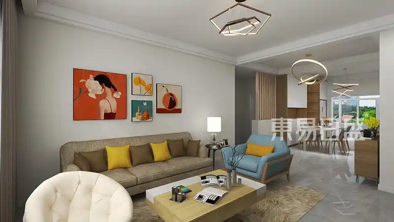 108平方米三室二厅一厨一卫装修现代设计风格案例效果