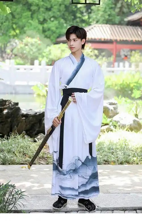 绘自然汉服男古风白色魏晋男装侠客书生大码古风男士仙气飘逸霸气古装