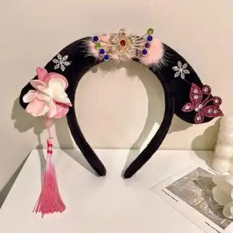 宫廷风毛绒发箍大人可爱格格少女头箍发卡气质旗头古代头饰 贵妃发箍