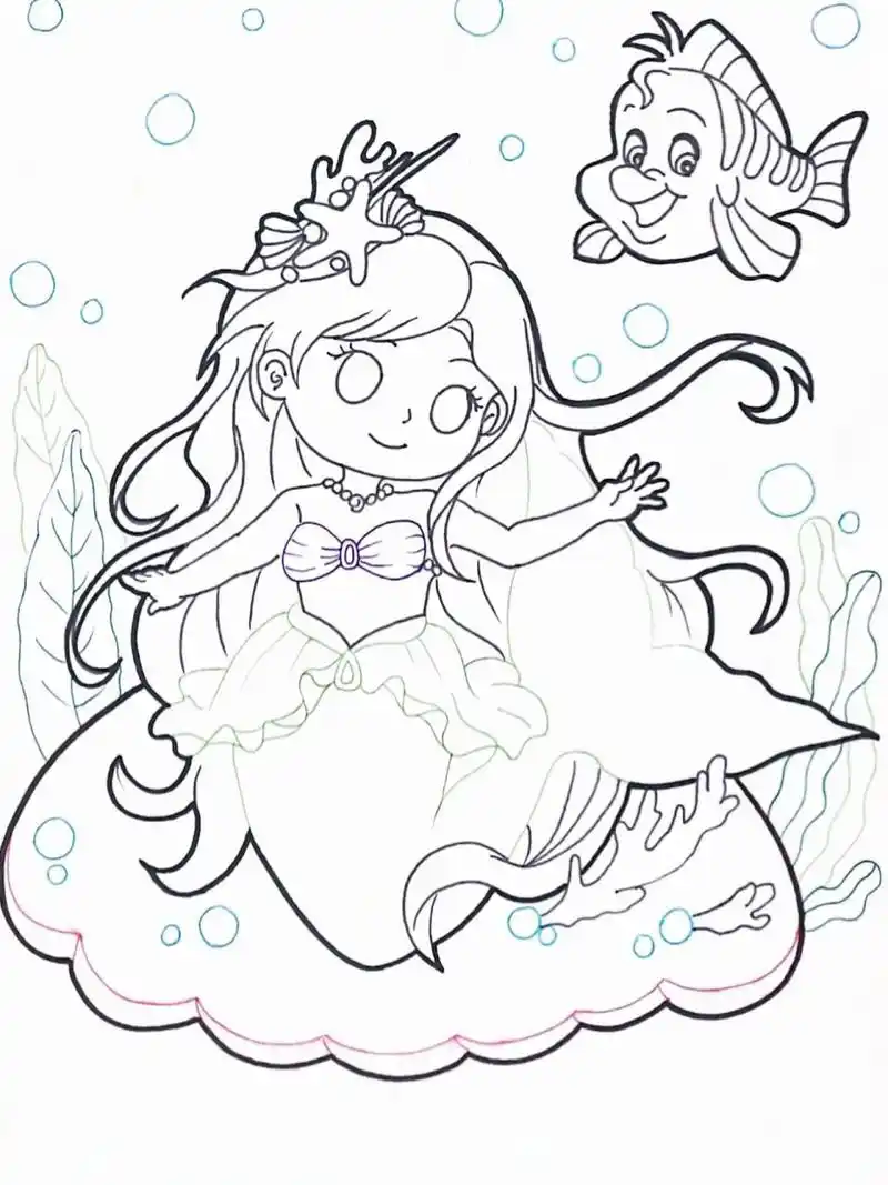 马克笔儿童画美人鱼0469♀15 马克笔儿童画卡通画简笔画主题画