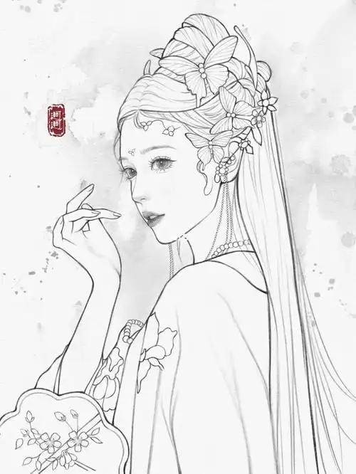 抱走柒柒#寻找小红书绘画大神  #线稿  #古风线稿 #少女线稿 #佳儿