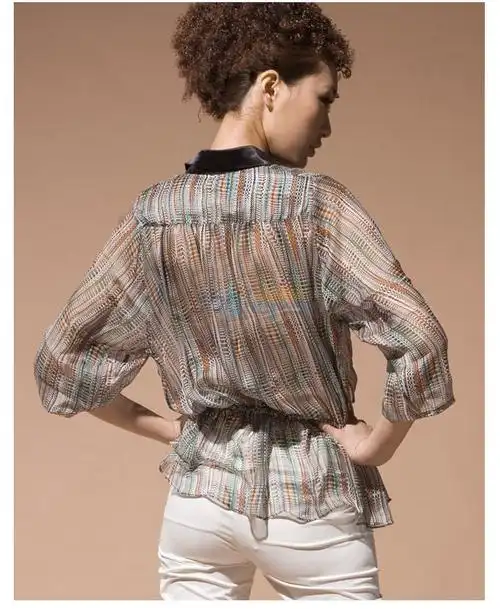 太平鸟collection半门襟雪纺上衣aq910210 茶色 l【图片 价格 品牌