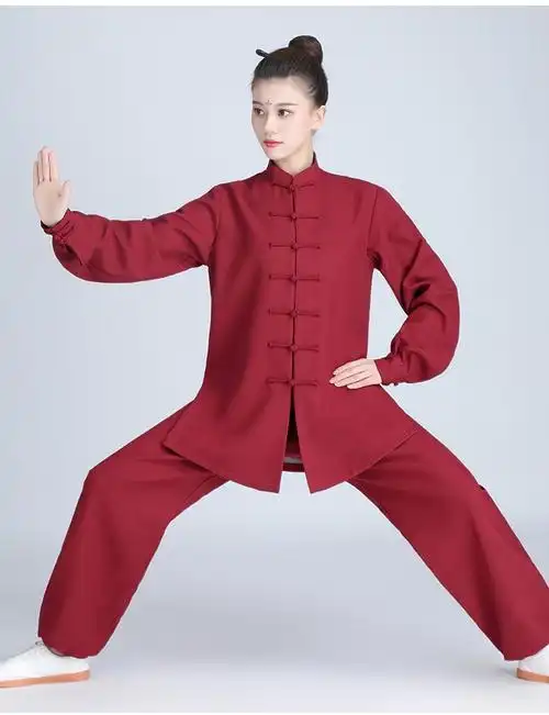 山人运动太极服女秋冬加厚武术服练功服男士太极拳服装冬季加绒晨练服