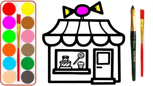 简笔画迷你蛋糕店并涂色成品非常漂亮儿童益智手工diy