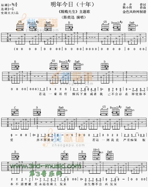 明年今日(《精贼先生》主题歌,粤语)吉他谱/简谱  2015年10月15日 10