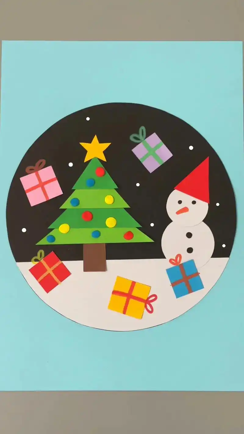 用各种基本图形拼贴一副圣诞节剪贴画吧,非常适合小朋友操作哦!