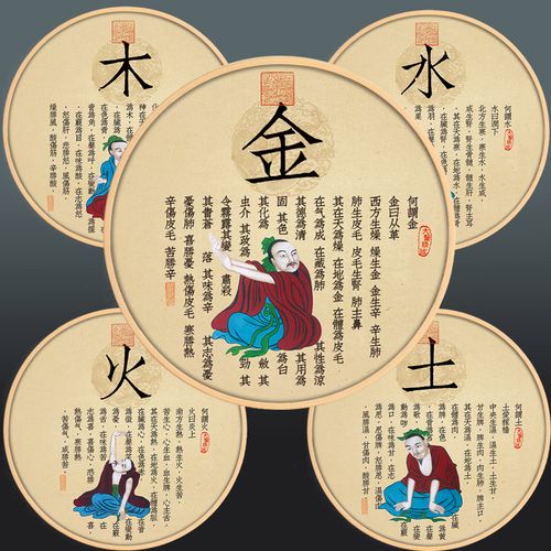 金木水火土五行图中医馆装饰画圆形理疗养生美容院挂画现代中式