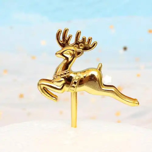 圣诞节金色小鹿蛋糕装饰插牌小金鹿圣诞老人雪人小树蛋糕装饰摆件