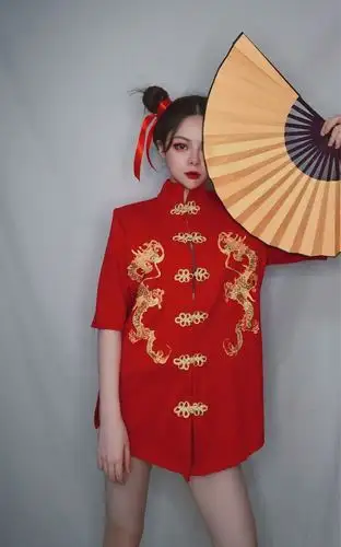 c妹演出服国潮龙袍改良中山装夜店酒吧mc歌手dj巡场新年跨年喜庆