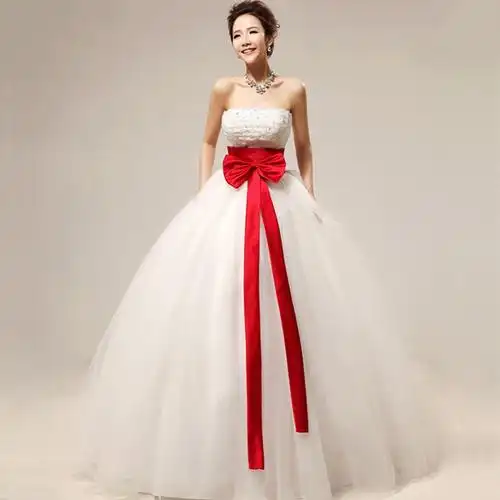 黛米琦 甜美蝴蝶结抹胸绑带齐地款新娘结婚婚纱礼服婚纱照