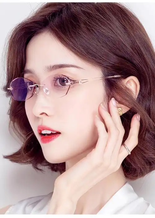 近视眼镜女超轻无框眼镜架防蓝光镶钻石切边眼镜框近视女款156渐进