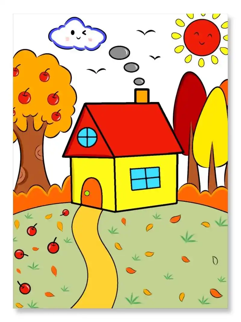 秋天 一起来画秋天里的房子吧!#画画 #一 - 抖音