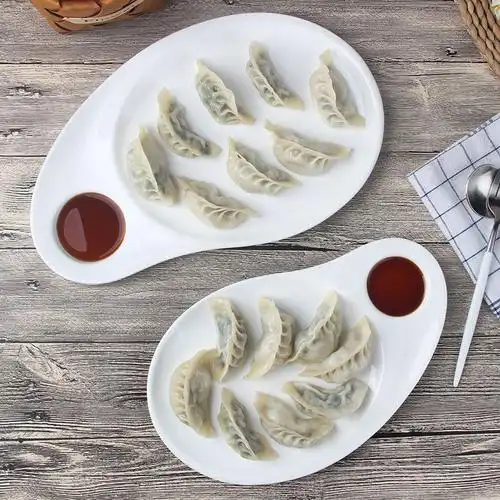 陶瓷饺子寿司盘带醋碟椭圆碟子菜盘陶瓷盘子创意餐具纯白餐具包邮