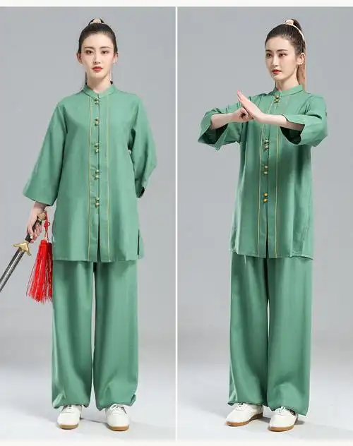 武极堂太极服女夏季新款棉麻中袖练功服武术服表演飘逸中国风太极拳