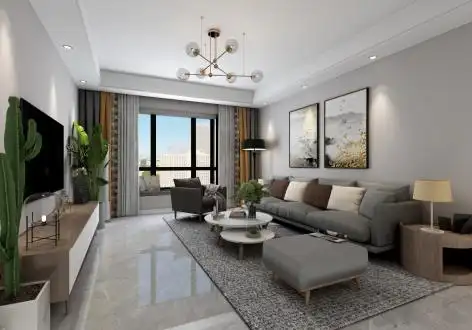 133平方现代风格三室两厅装修效果全景图