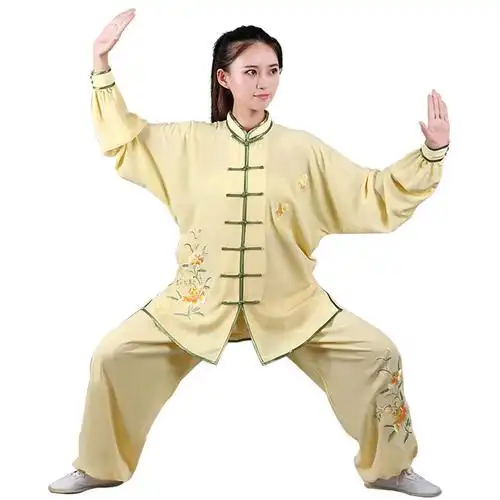 宏极春秋刺绣太极服女短袖秋款短袖中老年武术练功服比棉麻更透气