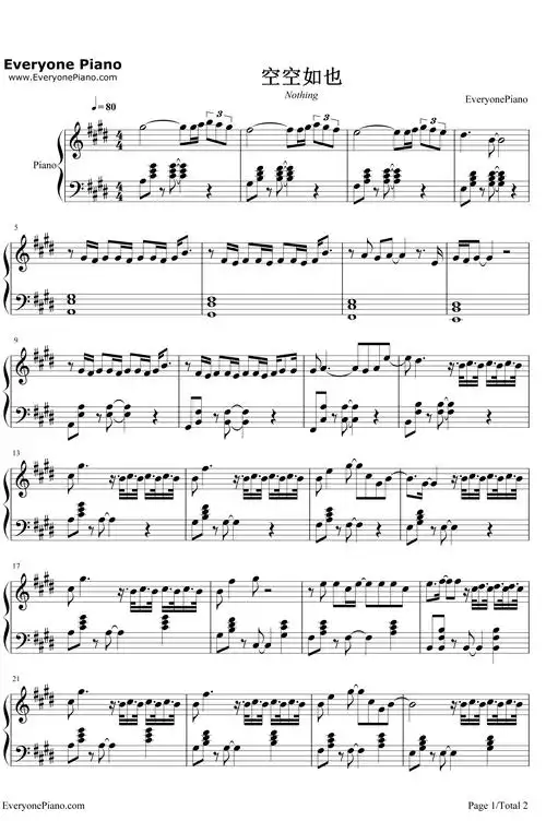 空空如也钢琴谱胡66