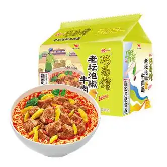 统一巧面馆老坛泡椒牛肉面104g5袋五连包新老包装随机发货