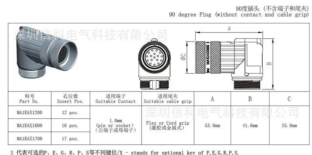 amphenol安费诺伺服电机/编码器m23连接器16芯插头ma1eae1600