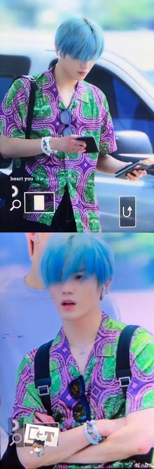 今天把头发染成了天蓝色的李泰容,在炎热的夏天感受到了一股清爽.